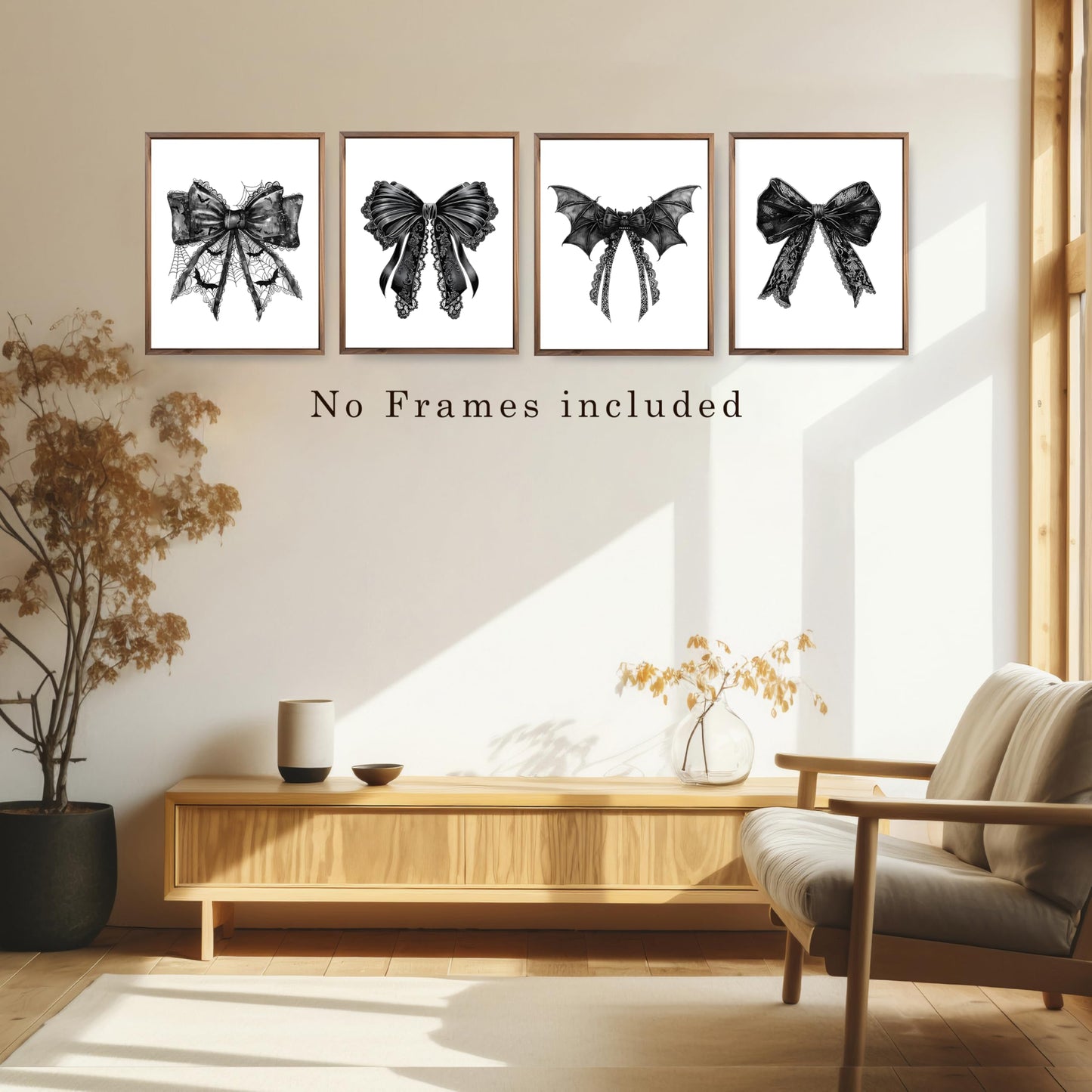 JWVK Coquette Halloween Black Lace Bow Bats Wall Art Prints Set of 4, Gothic Halloween Decor, Halloween Wall Decorations, Dark Academia Halloween Posters Wall Decor for Home Office, 8x10 Unframed
