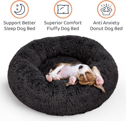 Donut Dog Bed - Premium Comfort for Anxiety Relief - Fluffy & Calming Design with Ultra-Plush Support | Cozy Round Dog Bed with Super Soft Circle Style (Black, Medium)