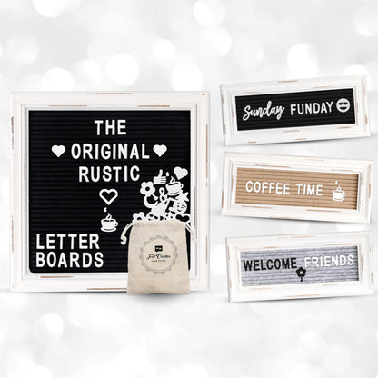 Letterboards + Mini Letterboards Bundle - Black 10x10 Felt Letter Board with Stand & 4x10 Mini Letter Boards Set of 3 – Farmhouse Baby Announcement & Back to School Changeable Message Board Bundle