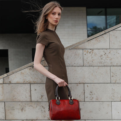 Time Resistance Leather Handbag - Full-Grain Leather Purse for Women - Top Handle Bag - Tote Bag (Red)