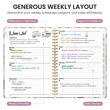 Planner 2026-2027, Academic Year Weekly and Monthly Calender Planner, from Jul 2026 - Jun 2027, Spiral Bound School Planning Book, Perfect for Teacher, Student, Women & Men, A5 (6.3" x 8.5"), Soft Peony