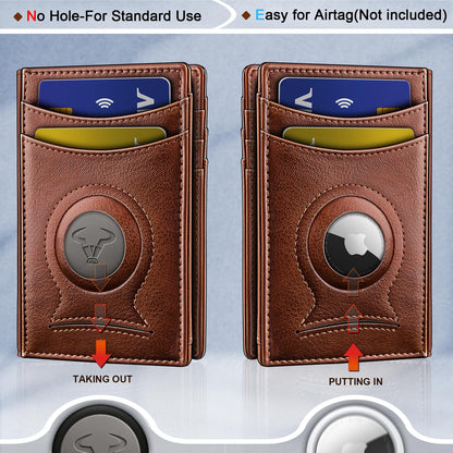 BULLIANT Men Airtag Wallet,Slim Wallet Money Clip Card Holder Magnetic Closure 12 Cards in Front Pocket RFID Blocking