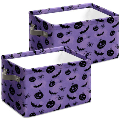 Andemie Halloween Bin Purple Pumpkin Bats Basket Large Foldable Storage Bin Cube Collapsible Organizer Trick or Treat Bags Candy Buckets for Halloween Parties