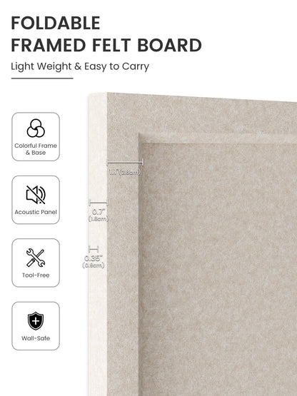 Fluxynara Foldable Cork Board Alternative, Felt Bulletin Board 23.6" x 17.5" Oatmeal Frame with 12 Adhesive Tabs, Pin Board for Home Office, Classroom, Entryway, Kitchen Wall Decor—Oatmeal