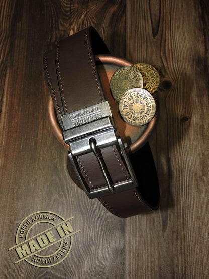 Levi Strauss Signature - Premium Leather Reversible Belt for Men for Jeans, Work, Dress & Casual pants | Cinturon Para Hombre (Brown/Black/Stitch Creased Edge, 46-48)