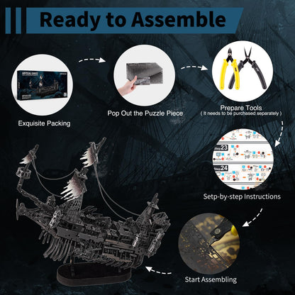 Piececool 3D Puzzles for Adults, Sea Ghost Pirate Ship DIY 3D Watercraft Metal Model Building Kits, Difficult 3D Puzzles for Family Time, Great Christmas Birthday Gifts