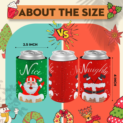 Remerry 24 Pcs Christmas Naughty or Nice Can Cooler Sleeves 12 oz Xmas Neoprene Can Sleeves Santa Pattern Cooler for Beverages Drinking Bottle Christmas Party Favor Decorations