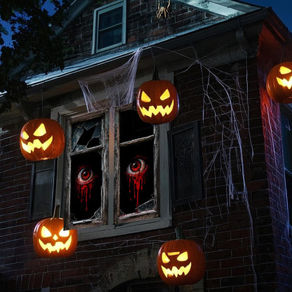 Roetyce Halloween Window Decorations, 2PCS Halloween Curtain Banner, Scary Window Clings Door Cover Indoor Outdoor 59 x 27.5 Inch, Horror Party Wall Poster