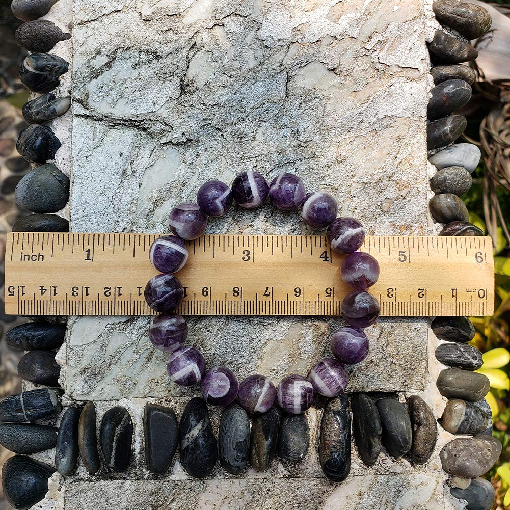 chengmu 12mm Banded Amethyst Stretch Bracelet Natural Round Beads Semi Gemstone for Crystal Elastic Beaded Bracelet 8"