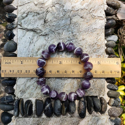chengmu 12mm Banded Amethyst Stretch Bracelet Natural Round Beads Semi Gemstone for Crystal Elastic Beaded Bracelet 8"