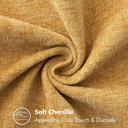MIULEE Pack of 2 Euro Sham Pillow Covers 24x24 Inch Gold Mustard Yellow Farmhouse Decorative Throw Pillow Covers with Stitched Edge Soft Chenille Solid Pillow Covers for Bed Sofa Couch Living Room