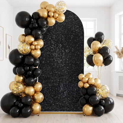 Set of 3 Black Arch Backdrop Covers Sequin Backdrop Arch Cover for Wedding Party Halloween Graguation Birthday Flower Balloon Stand(7.2ft, 6.6ft, 6ft)