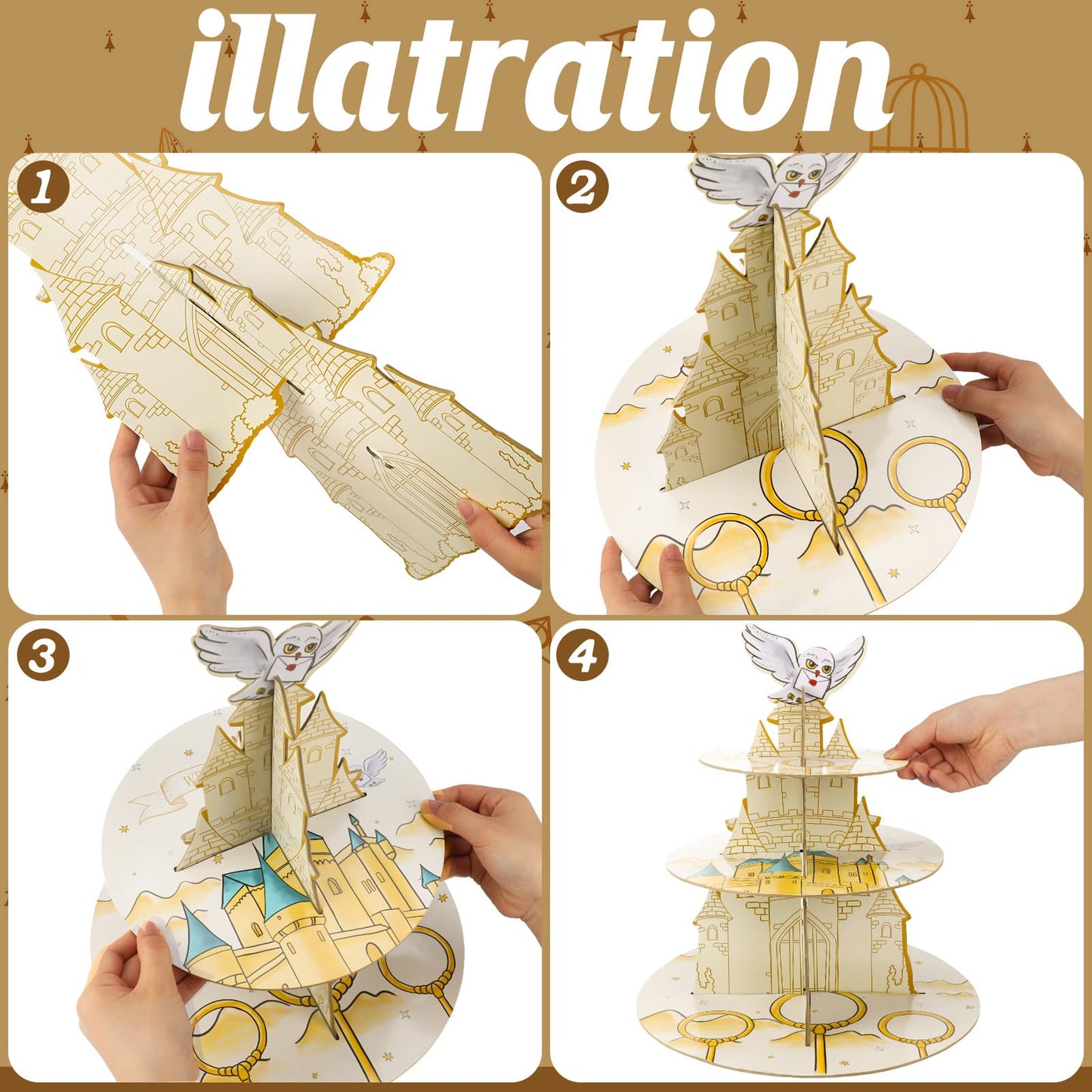 XEFINAL 3-Tier Magical Cupcake Stand - Wizard Birthday & Halloween Party Cake Stand - Gift for Magical Lovers (Birthday Styles)