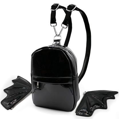 Prime Original Women Fashion Mini Backpack | Detachable Bat Angel Wing Shoulder Bag (Black Patent)