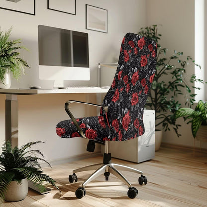Talayituse Rose Spider Web Print Office Computer Chair Covers, Stretchable Rotating Chair Cover Halloween Decoration Removable Washable Rotating Chair Protective Slipcover, Large