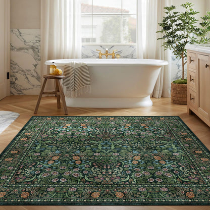 Othilic Moss Green 8x8 Square Rug - Soft Washable Boho Floral Living Room Rug Non Slip Stain Resistant Dark Forest Botanical 8' Square Area Rugs for Bedroom Guest Room Dining Room Rugs for Under Table