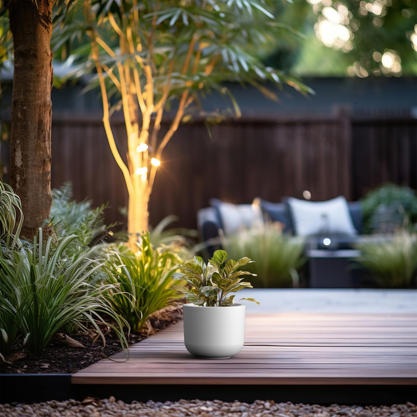 Kante Round Concrete Planter, 9 Inch Dia Classic-Style Large Pot with Drainage, White Finish with Painted Interior, for Indoor & Outdoor Plants, Home, Patio and Garden