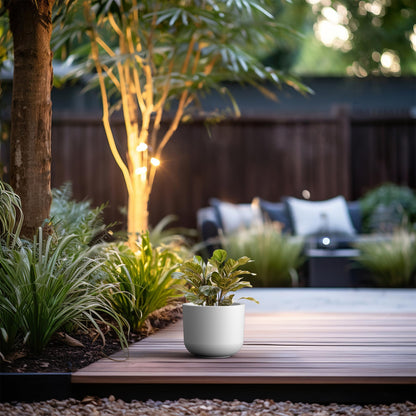 Kante Round Concrete Planter, 9 Inch Dia Classic-Style Large Pot with Drainage, White Finish with Painted Interior, for Indoor & Outdoor Plants, Home, Patio and Garden