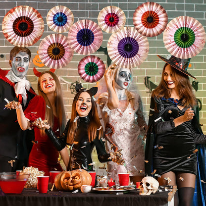 Dispowreath 9 Pcs Halloween Fans Decorations Eyeball Hanging Paper Fans Set Scary Eyeballs Wall Decoration for Halloween Party Haunted House Home Classroom Birthday Spooky Decorations Supplies
