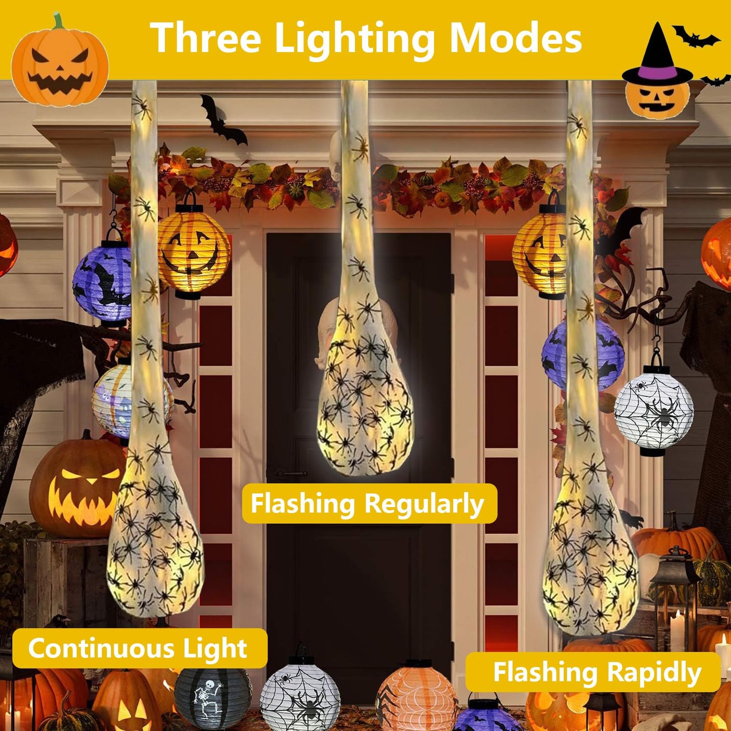 Vurlexat 3 Pack Halloween Spider Egg Sacs, 39 Inch Hanging Light Up Spider Egg Decoration, Halloween Spiders Webs Decor for Halloweens Props Party Gifts, Yard Garden Tree House Décor(Warm Light)