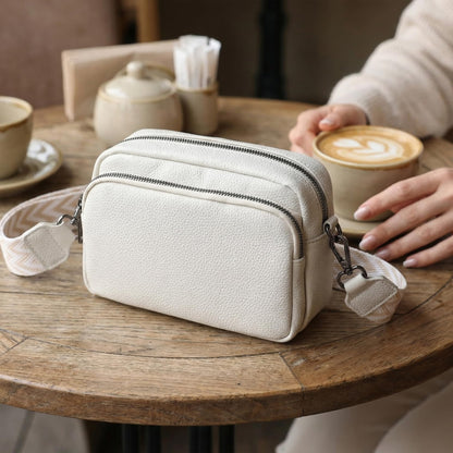 Perphy Crossbody Bags for Women 5 Pockets Shoulder Handbags with Wide Strap 7.9 * 2.4 * 5.9 inches Beige