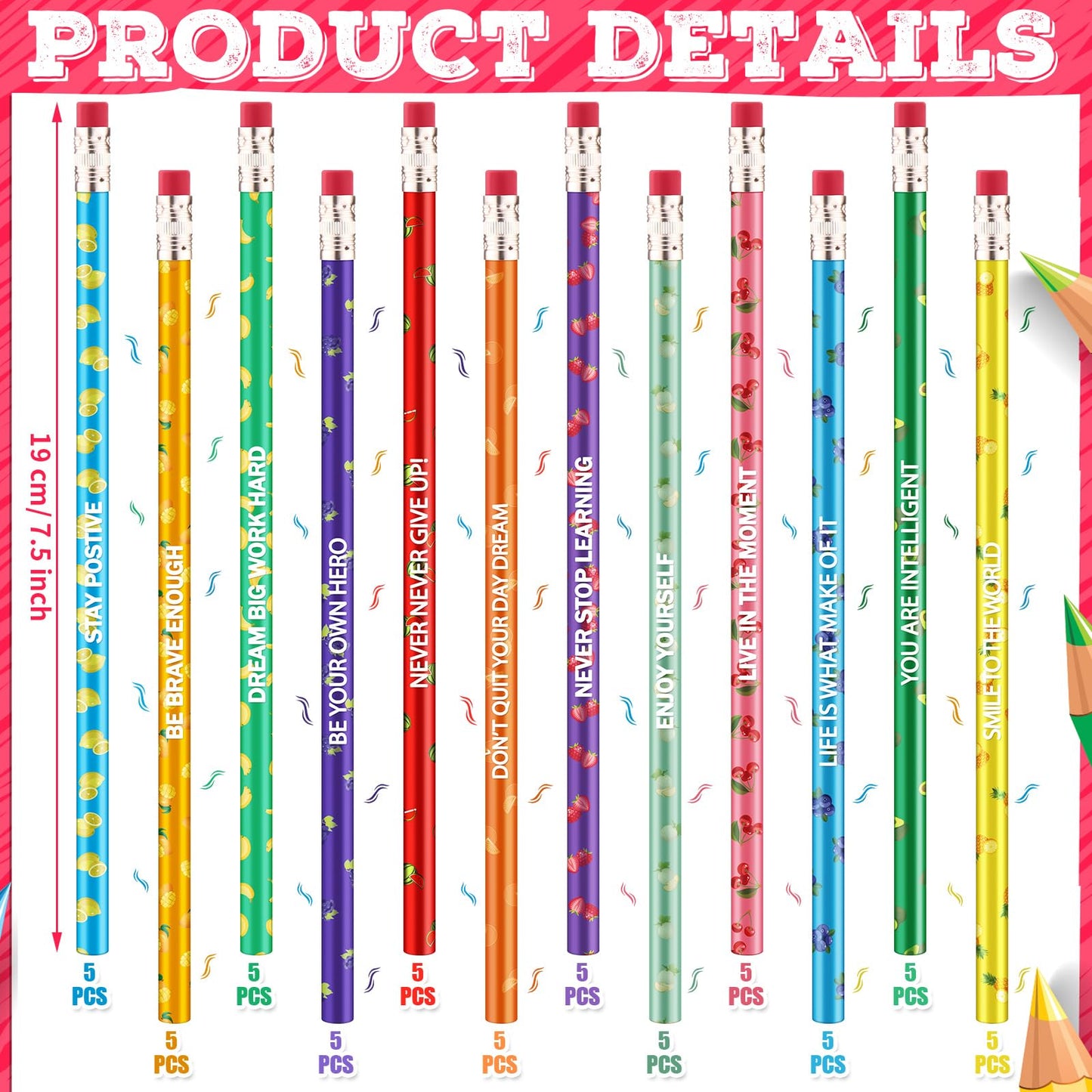Gersoniel 240 Pcs Scented Pencils Bulk for Kids Inspirational Motivational Cute Fun Fruit Wood Graphite Pencils with Erasers for School Classroom Office Students Girls Boys Gifts Supplies