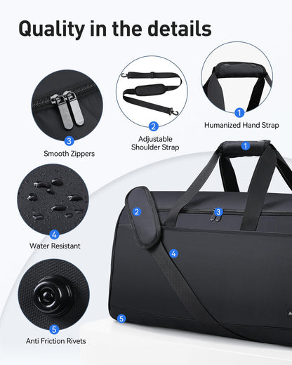 Convertible Travel Garment Bag, Carry on Garment Duffel Bag, 2 in 1 Hanging Dress Suitcase Suit Travel Bags for Business Trips with Shoe Compartment & Multiple Pockets, AGPTEK (Black)