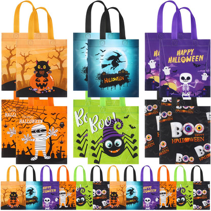 Ribbonlic 48 Pcs Halloween Treats Bags Tote Gift Reusable Candy Goodie Bags for Halloween Party Favors(Funny Style)
