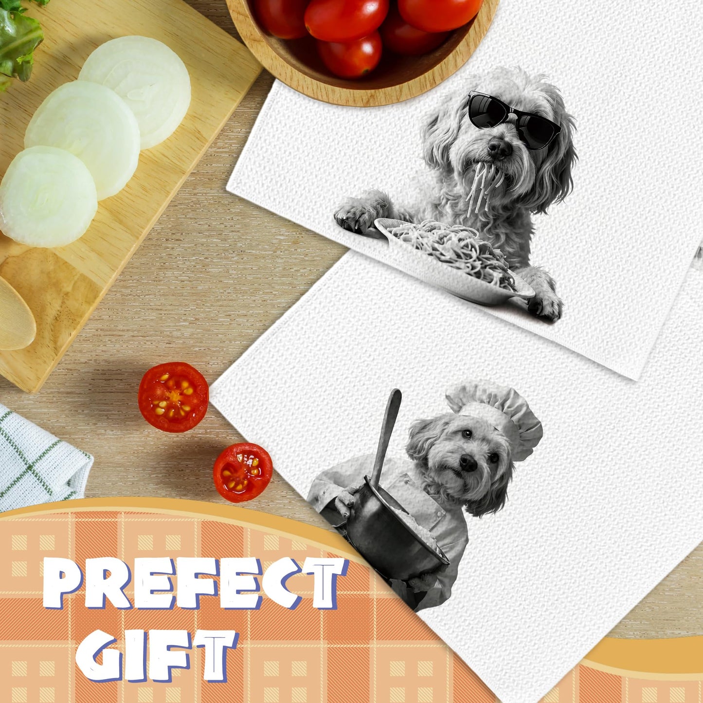 BCUANGD Dog Kitchen Towels Decor Set of 2 - Funny Lowchen Hand Tea Towels, Retro Black Puppy Dog Owner Gifts for Women Men Dish Towel Dishcloths Decorations for Home Kitchen, 16"x24"