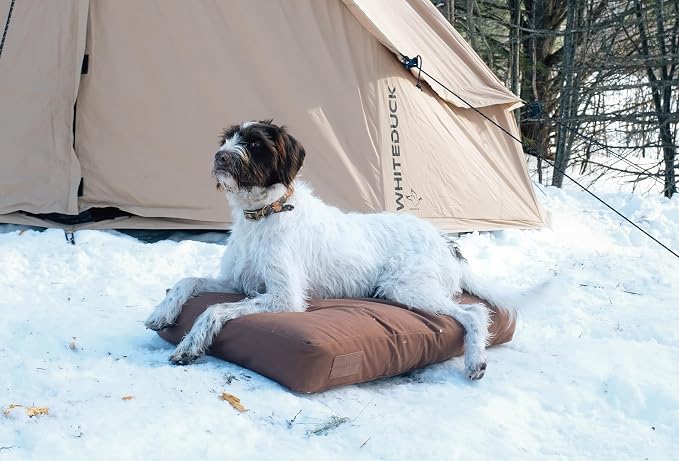 WHITEDUCK Outdoor Dog Bed Heavy-Duty 12oz Canvas, Water-Repellent Cotton, Machine Washable Removable Cover with Full-Length Zipper, Dog Bed for Large Dogs & Crate, (Brown) 28" Lx20 Wx4.3 th (S)