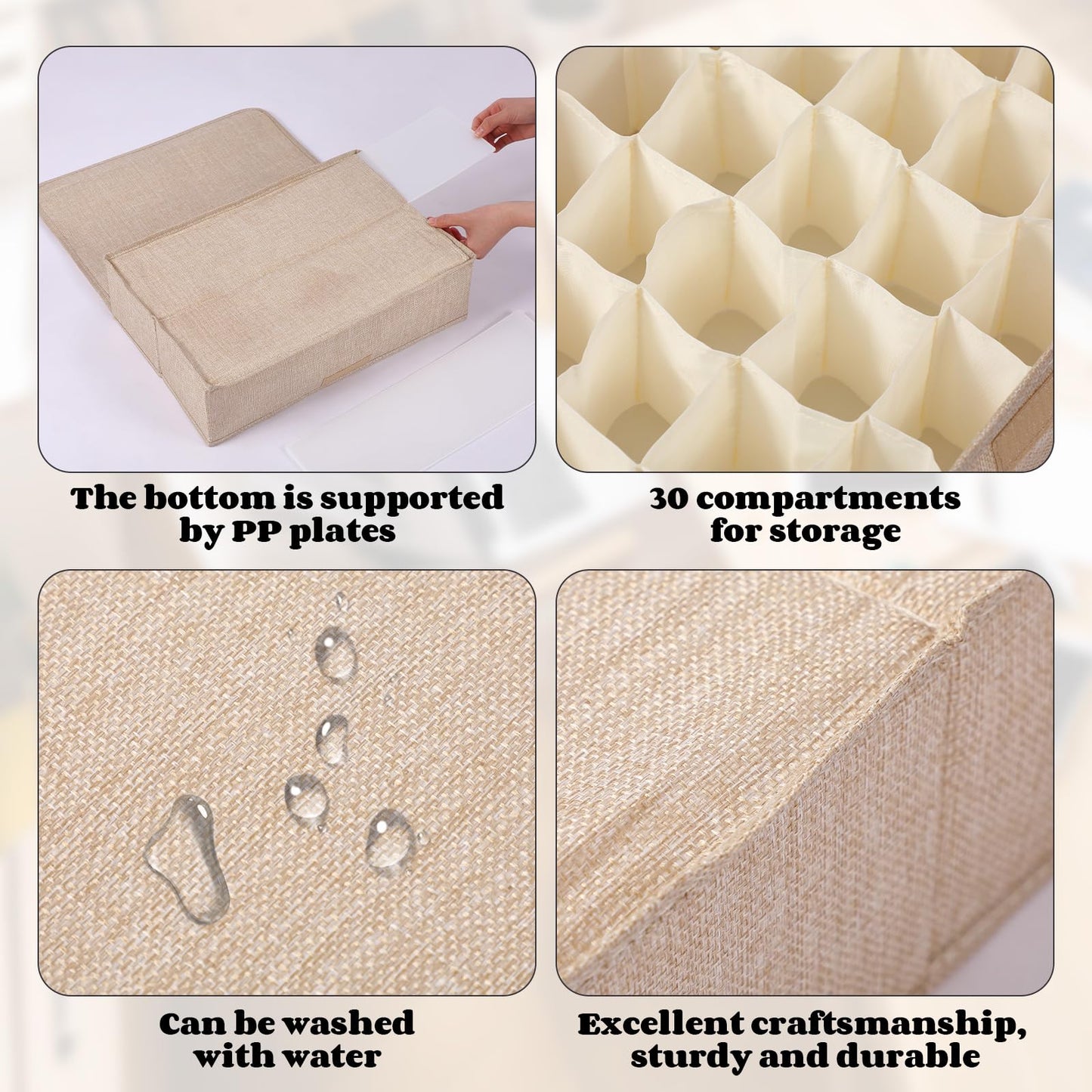 Acellegic 2 Pcs Light Bulb Organizer Storage Box Ornament Storage with 30 Dividers Foldable Bulbs Organizer with Lid Sturdy PP Board Fits Various Standard Dustproof Fabric Case for Home Vbs (Beige)