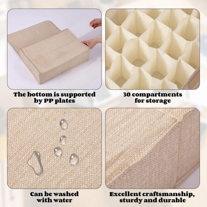 Acellegic 2 Pcs Light Bulb Organizer Storage Box Ornament Storage with 30 Dividers Foldable Bulbs Organizer with Lid Sturdy PP Board Fits Various Standard Dustproof Fabric Case for Home Vbs (Beige)