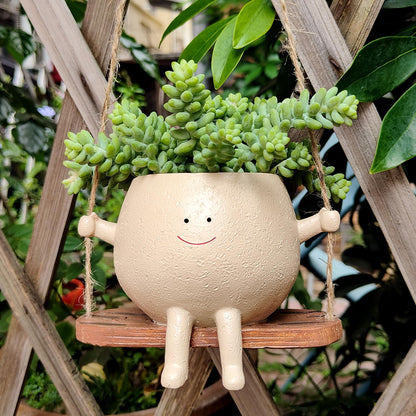 HUNTHAWK Swing Face Planter Pot Hanging Resin Flower Head Planters for Indoor and Outdoor Plants, Succulent Pots for String of Pearls Plant - Ideal Gifts for Mother's Day and Christmas (Medium)