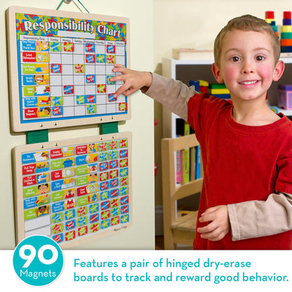 Melissa & Doug Magnetic Responsibility Chart and Kids Calendar - Wooden Chore Chart for Kids with 89 Magnets, Preschool Learning Activities for Ages 3+