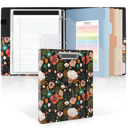 SKYDUE 1 Inch 3-Ring Binder with Clipboard, PU Binder with 5 Dividers, Notepad, Stickers & Pockets for Work and School - Aesthetic Binder (Letter Size)