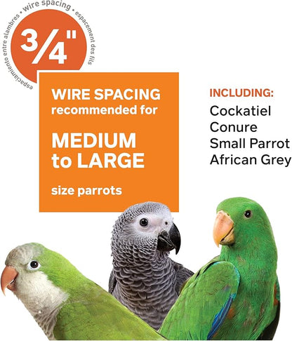 Prevue Pet Products Dome Top Bird Cage - Powder‑Coated Steel Cage with Wheels, Push Button Locks, Seed Guards and Perch, Ideal for Cockatiels, and All Small-Medium Sized Birds - Chalk White