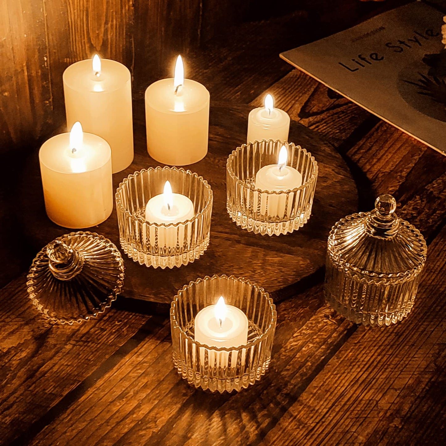 Votive Candle Holders Set of 16, Glass Candle Jars with Lids, Tealight Candle Holder for Wedding, Table Centerpiece, Home Decor