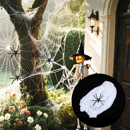 1200 sqft Halloween Spider Webs Decorations with 100 Extra Fake Spiders, Super Stretch Cobwebs for Halloween Indoor and Outdoor Party Supplies,Yard Haunted House Indoor Decor Supplies (0.66, Pounds)