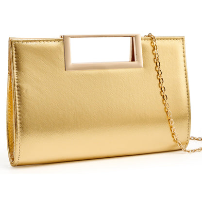 Gurina Evening Clutch Purses for Women Formal Party Clutch Bags Cocktail Prom Fashion PU Leather Shoulder Handbags (BO62 Deep Gold)