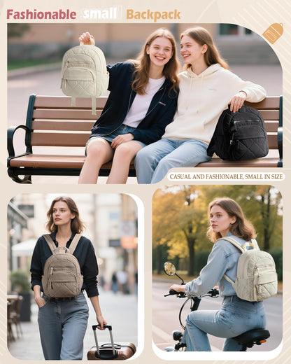 Smasrob Women Mini Backpack with RFID Blocking Pocket, Small Puffer Backpack Purse, Lightweight Quilted Backpack for Work, College or Travel, Beige