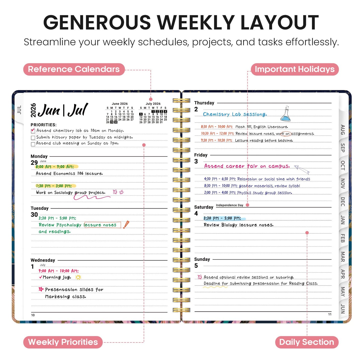 Planner 2026-2027, Academic Year Weekly and Monthly Calender Planner, from Jul 2026 - Jun 2027, Spiral Bound School Planning Book, Perfect for Teacher, Student, Women & Men, A5 (6.3" x 8.5"), Midnight Jungle