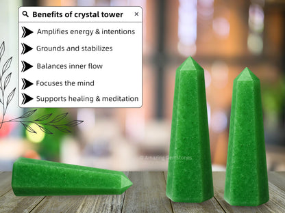 Amazing Gemstone Green Strawberry Quartz Crystal Towers - Natural Healing Crystal Point Obelisk for Reiki Healing and Crystal Grid (3" to 4" INCH)