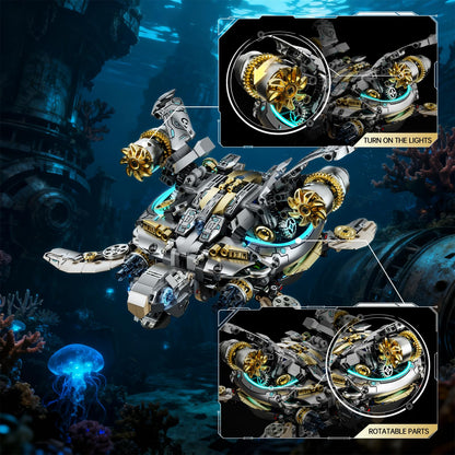 Myth Qholve Mechanical Turtle Building Block with Hand Crank & Motor Dual Drive Gear Motion Steampunk＆Educational Construction Set for Adults Teens and Model Enthusiasts