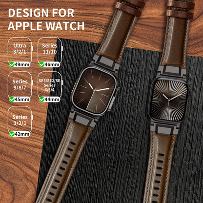 LOIRNBR Leather Bands Compatible with Apple Watch Ultra 3/2/1 Band 49mm 46mm 45mm 44mm 42mm, Genuine Leather Metal Connector Strap for iWatch Ultra Series 11/10/9/8/7/SE/6/5/4/3/2/1, Dark Brown/Black