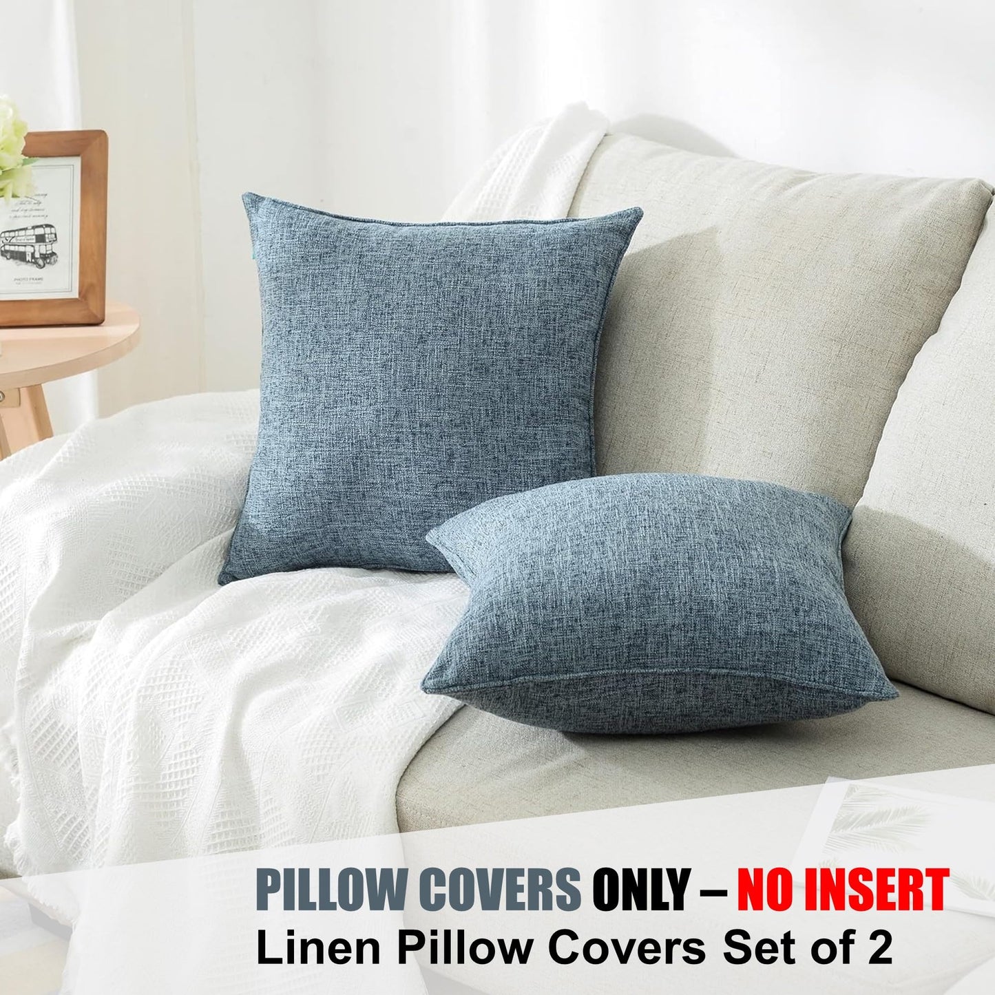 HPUK Decorative Throw Pillow Covers Set of 4 Square Couch Pillows Linen Cushion Cover for Couch Sofa Living Room, 18"x18" inches, Blue