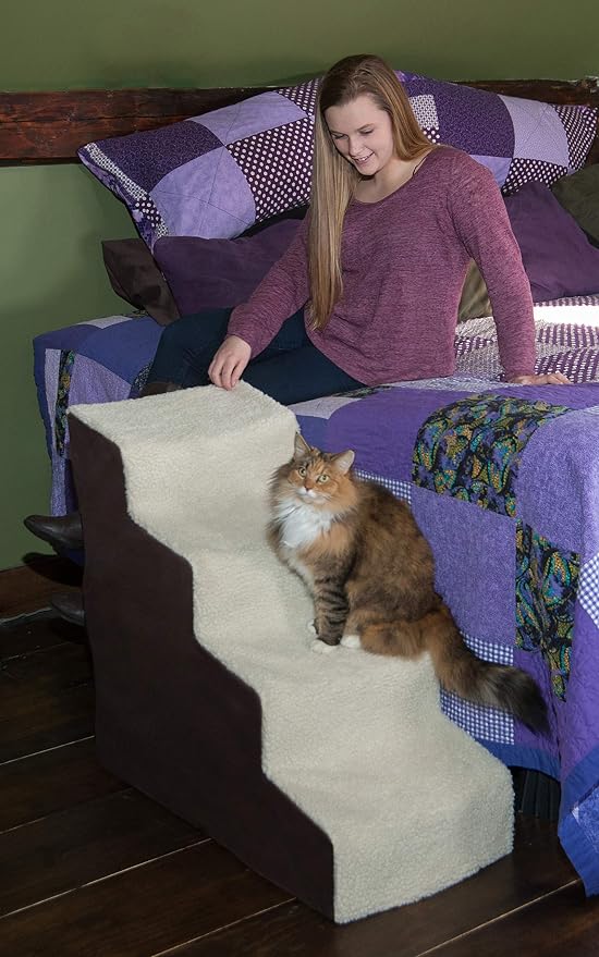 Pet Gear Pet Step IV Pet Stairs, Espresso/Cream Soft Step | 4 Step, For Cats/Dogs, Removable Washable Carpet Treads, Supports 150 Pounds, No Tools Required