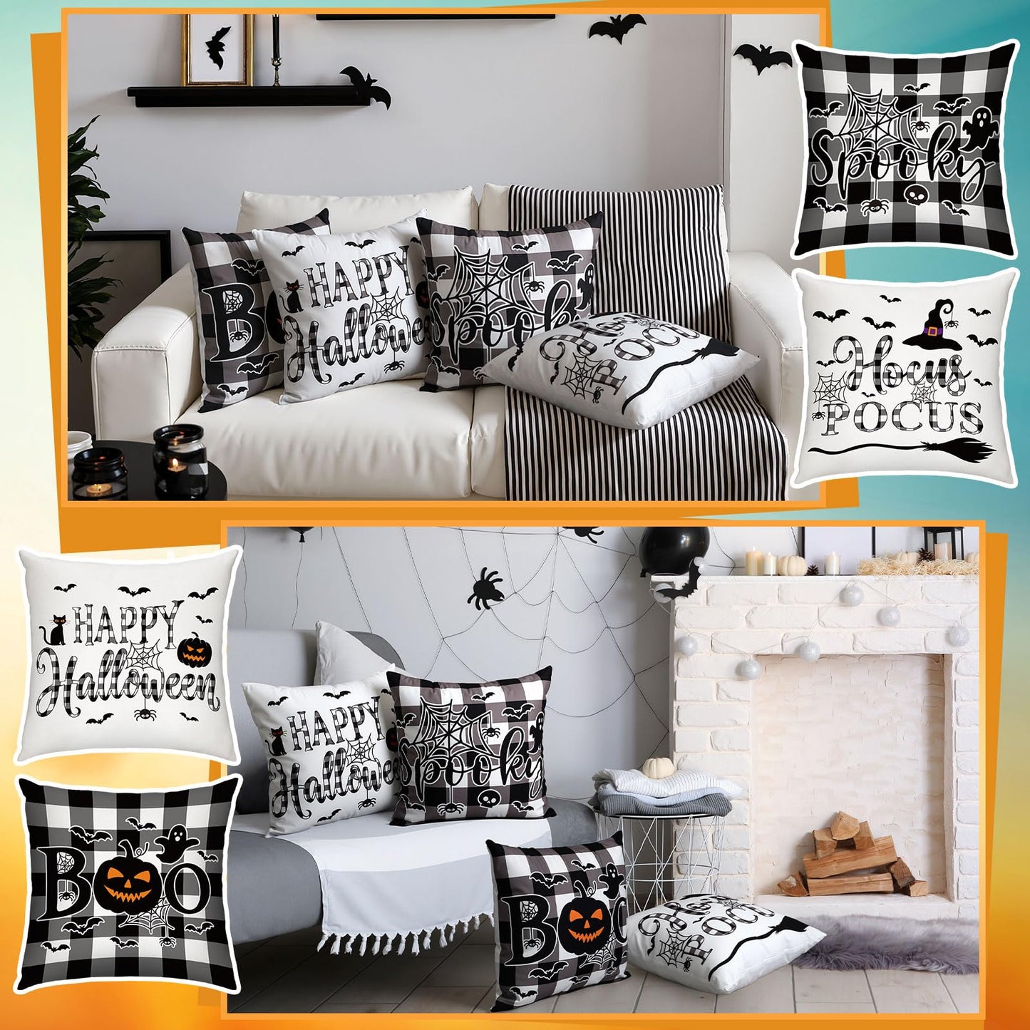 GlikCeil Set of 16 Christmas Pillow Covers 18 x 18 Inch Holiday Throw Pillow Covers Halloween Fall Winter Seasonal Pillowcases Decorative Cushion Pillowcases for Farmhouse Home Couch Sofa Decor