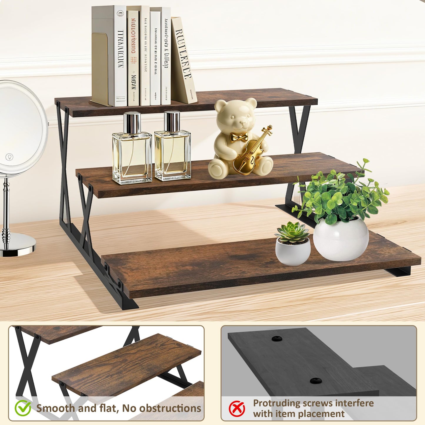 KALYLOC 3 Tier Cupcake Stand, Wooden Risers Dessert Table Display Set, Rustic Tiered Tray Stand Cupcake Tower for Party Farmers Market Wedding Birthday Baby Shower (Brown, X-Shape)