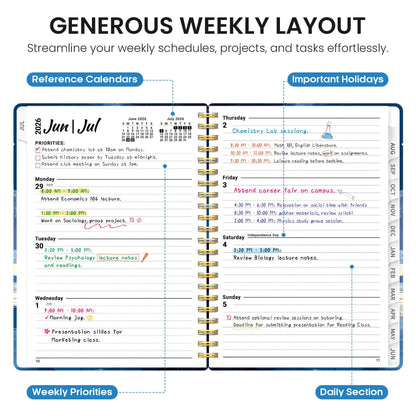 Planner 2026–2027, Weekly & Monthly Academic Organizer for School Year, Jul 2026–Jun 2027, Hardcover Planner with Tabs, Back to School Essential, 6.3" x 8.5", Harbor Starlight