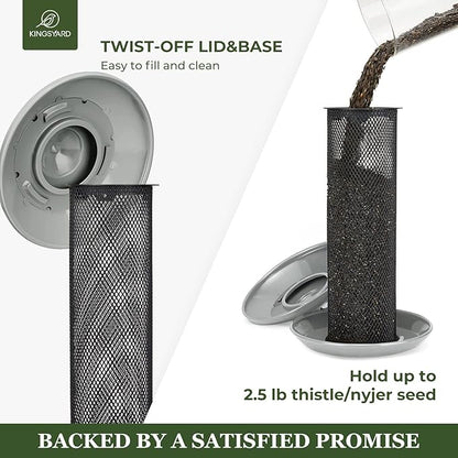 Kingsyard 2 Pack Finch Feeders for Outdoors Hanging, Metal Mesh Tube Bird Feeder for Nyjer/Thistle Seed, 2.5 lbs Large Capacity (Grey)